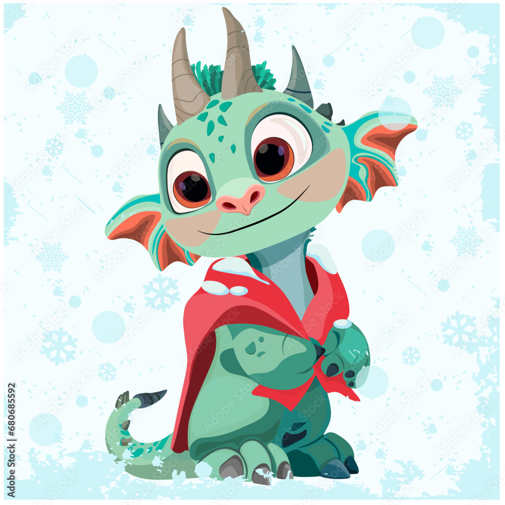 Green dragon in the snow in winter Green dragon in the snow in winter