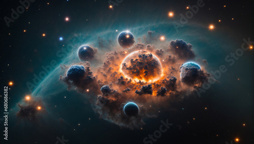 Exquisite and intricate planetary nebula, with delicate shells of gas expanding into space - AI Generative