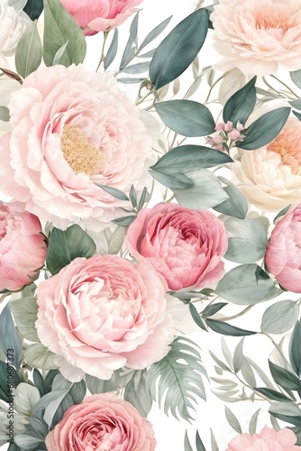 Watercolor Painting Banner  Background. Breathtaking Bouquet Of Delicate Pink Flowers.