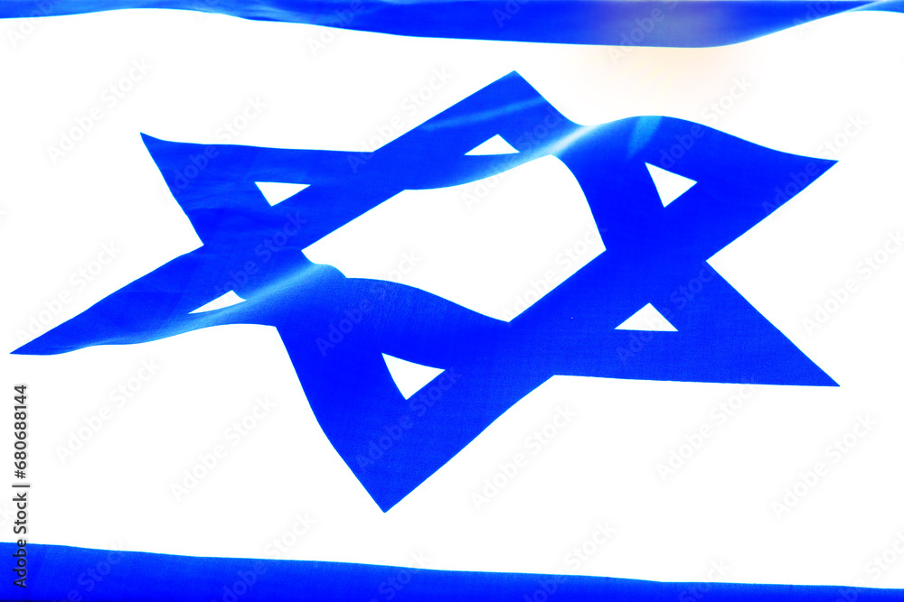 Israeli flag, Star of David close-up. Concept: National symbol of Israel, Flag of the Jewish people Israeli flag, Star of David close-up. Concept: National symbol of Israel, Flag of the Jewish people