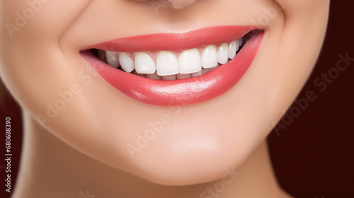 White teeth beautiful woman smile dental clinic advertisement