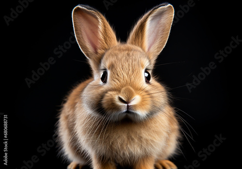 Rabbit portrait on dark background. AI generated