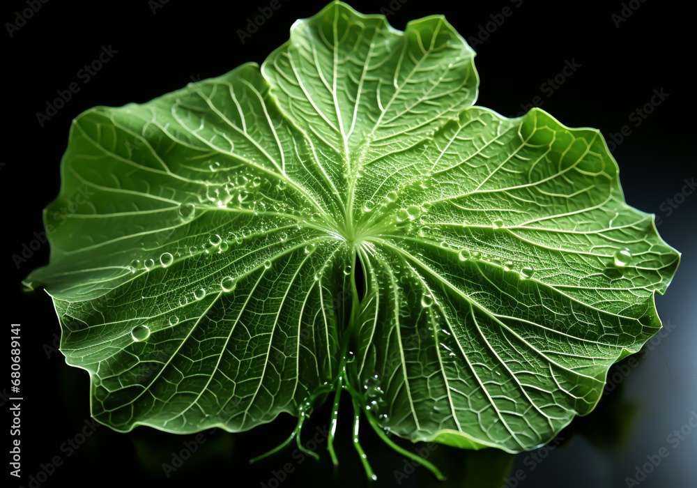 Fototapeta premium Detailed structure of a green leaf. AI generated