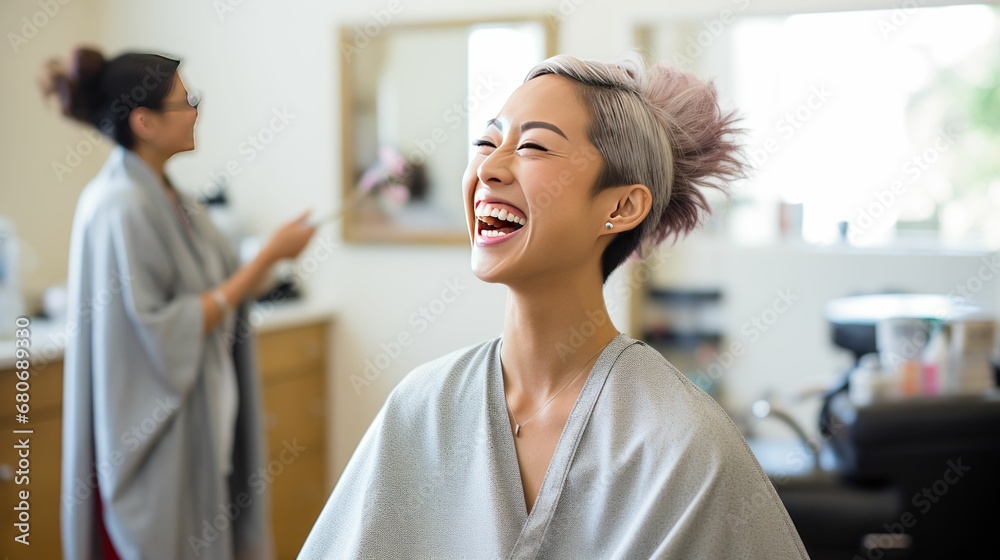Stylish and smiling woman going to the hairdresser to get beauty and hair care. Stylish and smiling woman going to the hairdresser to get beauty and hair care.