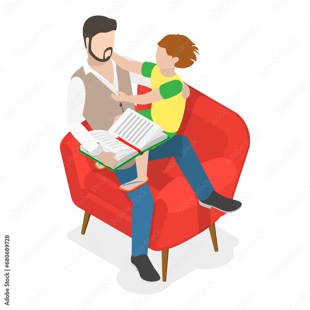 3D Isometric Flat Vector Illustration of Father And Child, Dad and Kid Having a Leisure Time. Item 3 3D Isometric Flat Vector Illustration of Father And Child, Dad and Kid Having a Leisure Time. Item 3