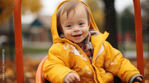 Baby with Down Syndrome swinging on a swing. © Royal Ability