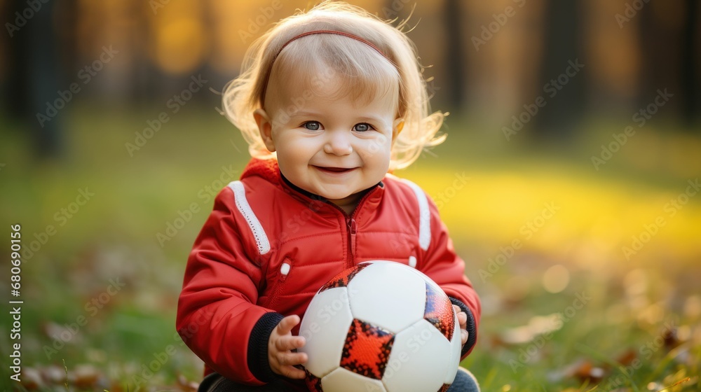 The sweet baby sits on the grass and plays with the ball in her hand. The sweet baby sits on the grass and plays with the ball in her hand.