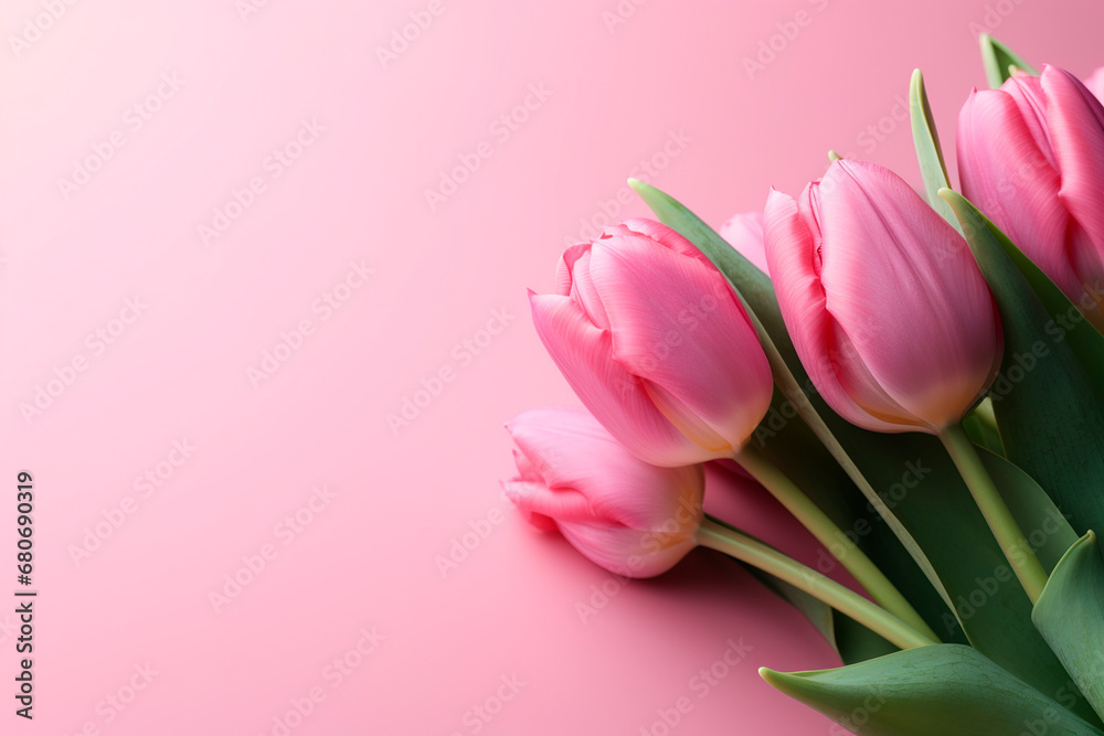 Tulips on plain background with copy space, love concept