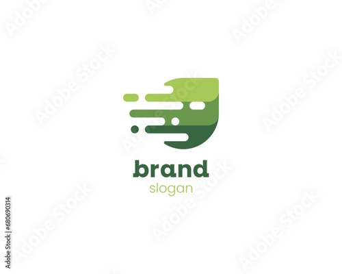Creative colorful green leaf with it technology logo