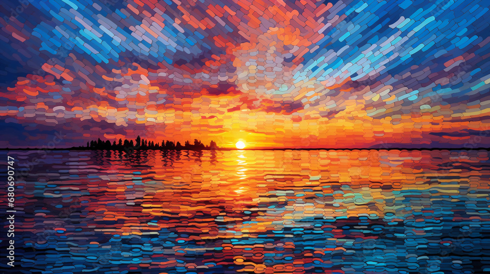 Pixelated sunset, 8-bit art style, bold and vibrant colors, retro digital aesthetic Pixelated sunset, 8-bit art style, bold and vibrant colors, retro digital aesthetic
