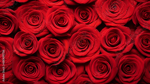 bed of roses, close-up, each petal represented by a single dot, multi-layered, depth, broad daylight effect
