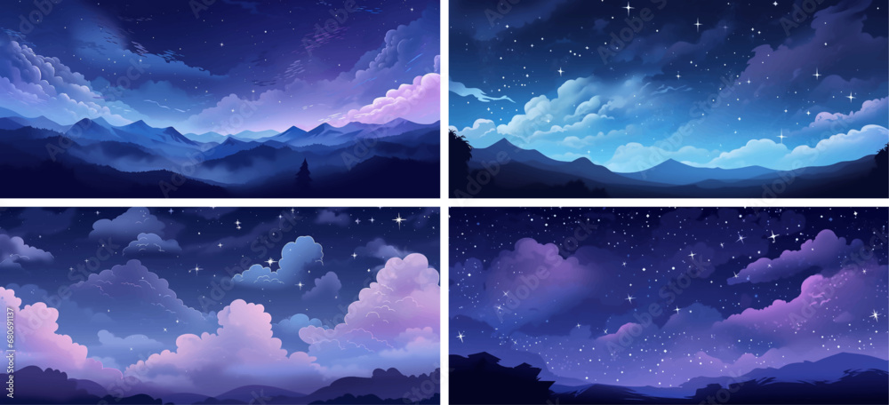 Naklejka premium starry universe astrology galaxy stars astronomy moon violet deep fantasy dawn peak