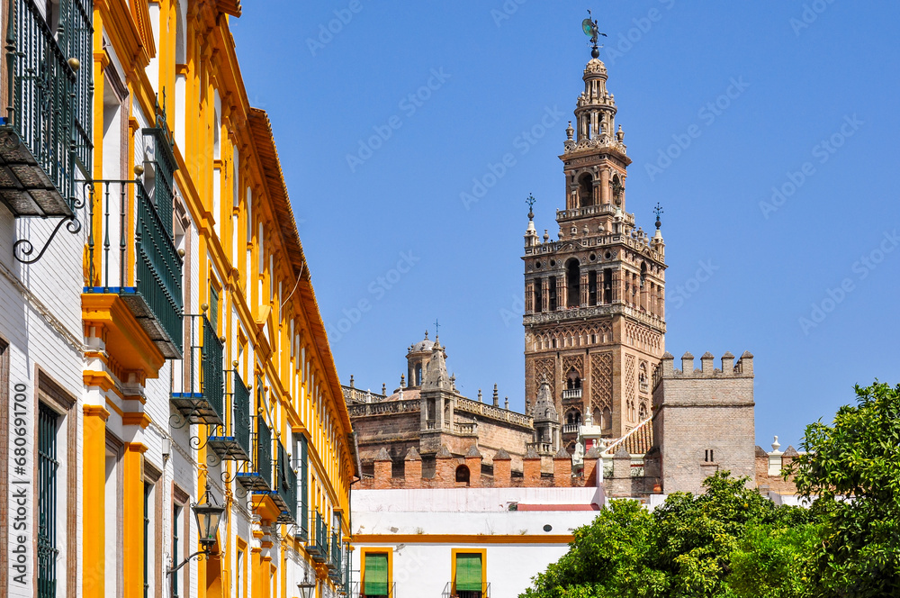 Naklejka premium Giralda tower of Seville cathedral, Andalusia, Spain