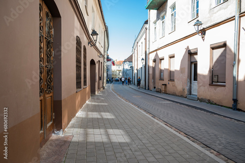 street in the center of the old town of Vilnius, Lithuania