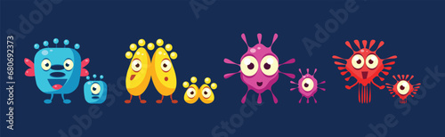 Funny Microorganism and Virus with Tentacles Vector Set photo