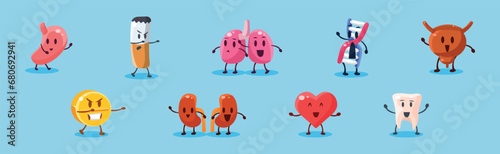 Human Organ and Bad Habits and Harmful Dependence Funny Character Vector Set