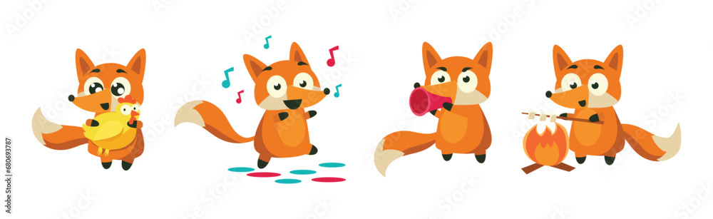 Cute Red Fox with Bushy Tail and Funny Snout Vector Set