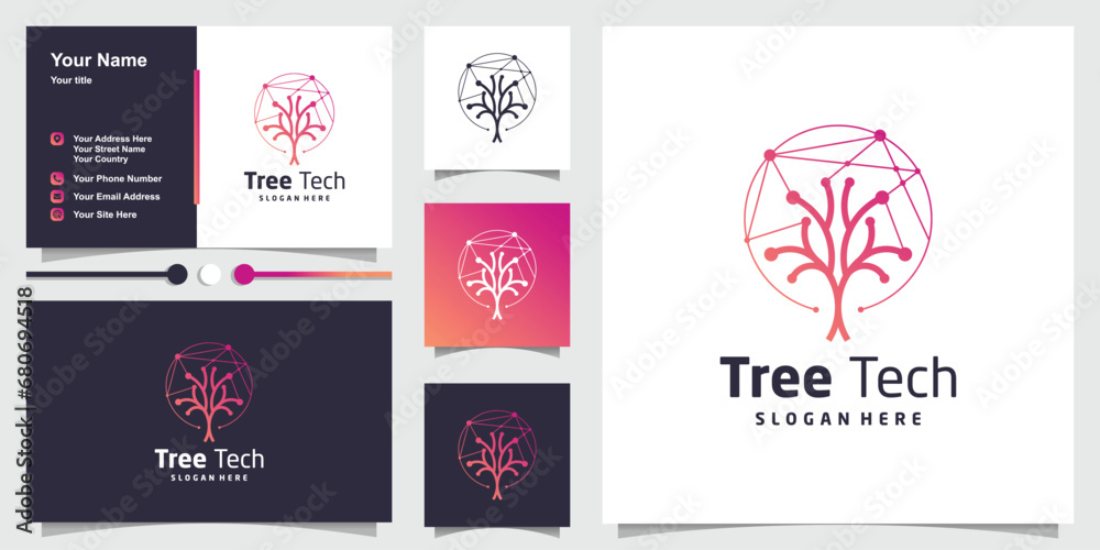 Fototapeta premium Tree tech design element vector icon with creative concept idea