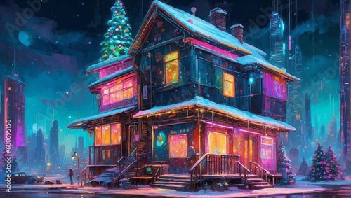 A Cyberpunk Enchanted Winter Evening At A Festive House 108 © a4mbs