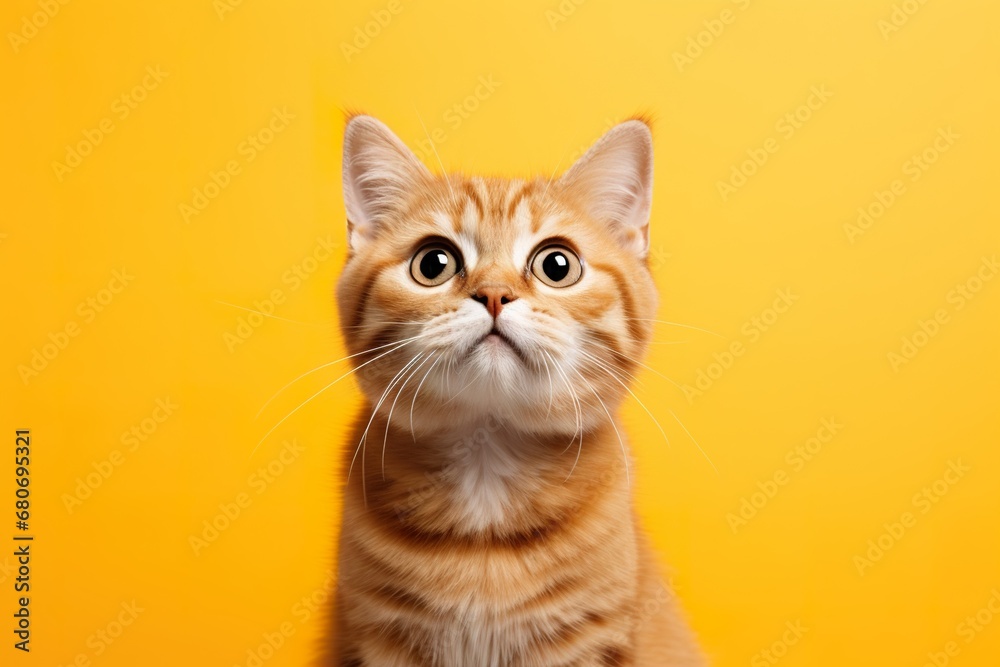 Studio shot capturing cat on vibrant backdrop