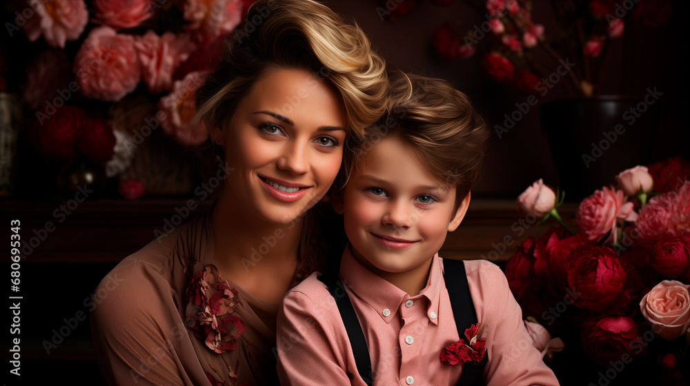 portrait of a white mother and son celebrating valentines day portrait of a white mother and son celebrating valentines day