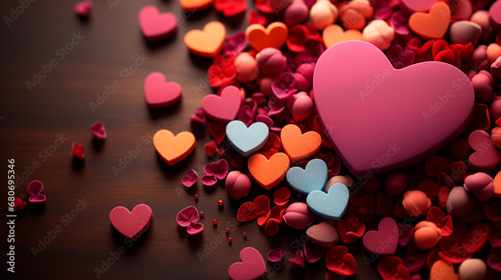 big pink heart surrounded by small colorful hearts, valentine's day concept copy space big pink heart surrounded by small colorful hearts, valentine's day concept copy space