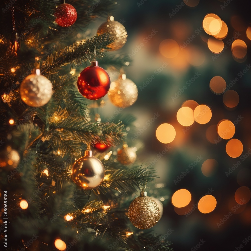 Festive Radiance: Close-Up of Christmas Tree Lights in Bokeh Brilliance, generative AI Festive Radiance: Close-Up of Christmas Tree Lights in Bokeh Brilliance, generative AI