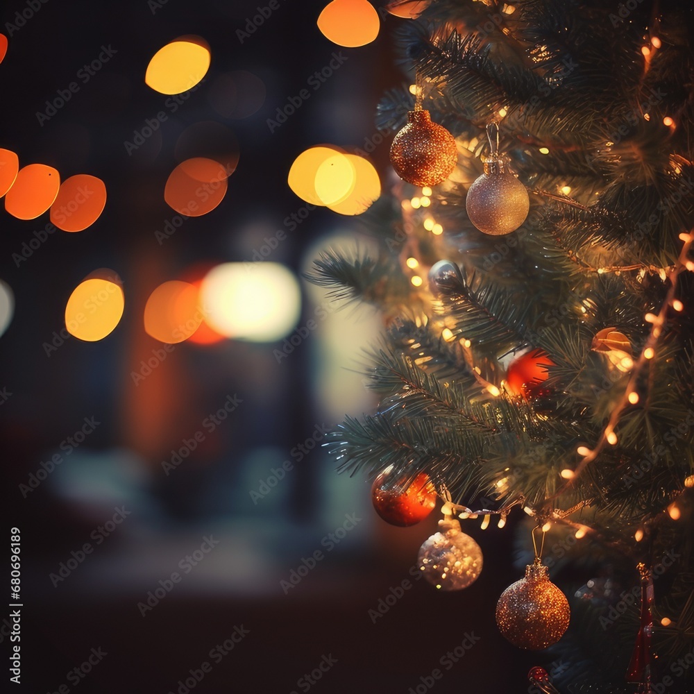 Festive Radiance: Close-Up of Christmas Tree Lights in Bokeh Brilliance, generative AI Festive Radiance: Close-Up of Christmas Tree Lights in Bokeh Brilliance, generative AI
