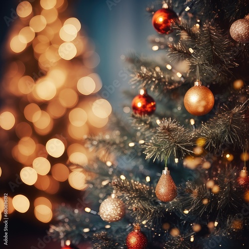 Festive Radiance  Close-Up of Christmas Tree Lights in Bokeh Brilliance  generative AI