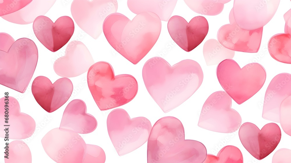 Seamless Background of painted Hearts in blush Watercolors. Romantic Wallpaper