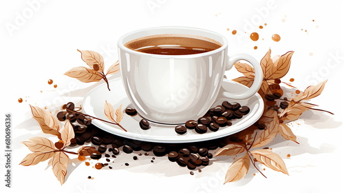 Vectorised drawing of a coffee cup with bean decoration photo