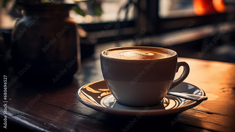 Hyper-realistic image of a latte art coffee mug