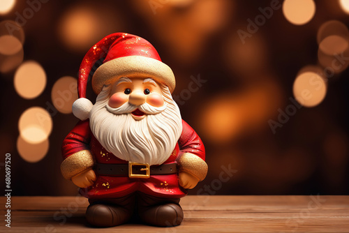 toy Santa Claus on the table against bokeh background, generative ai 