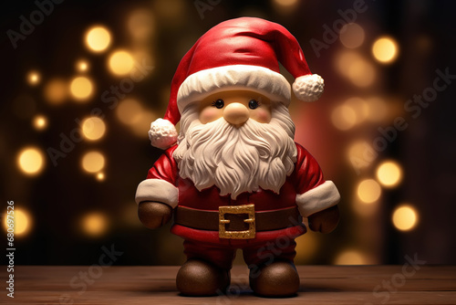 toy Santa Claus on the table against bokeh background, generative ai  © vvalentine