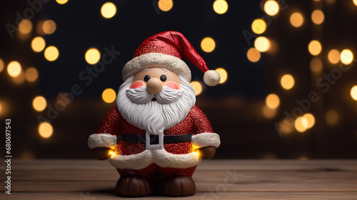 toy Santa Claus on the table against bokeh background, generative ai 