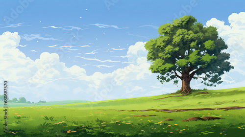 tree in a meadow  art illustration style  generative ai 