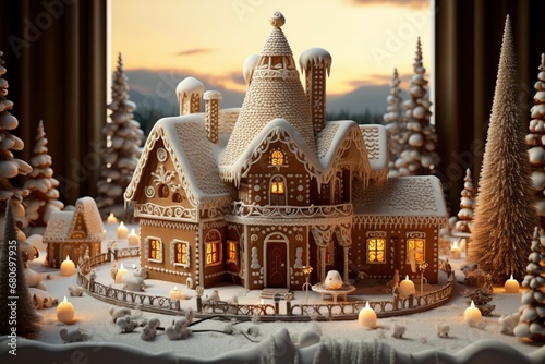 Christmas gingerbread house Magical fairy tale castle in snowy winter of sugary dreams