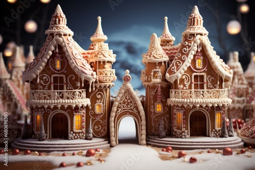 Christmas gingerbread house Magical fairy tale castle in snowy winter of sugary dreams