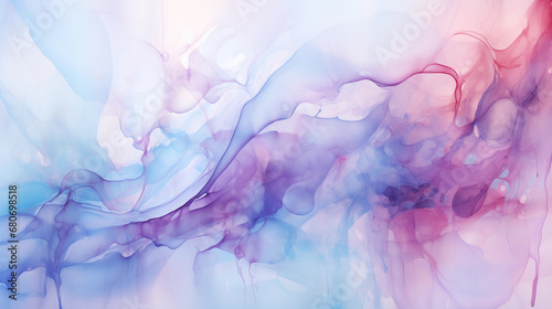 Ethereal watercolor abstraction with intertwining white lines and vibrant blue and pink hues, evoking a sense of fluid motion and artistry. High quality illustration.