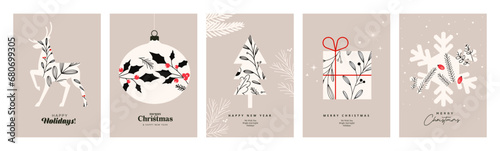 Merry Christmas and Happy New Year. Set of vector illustrations for backgroun...
