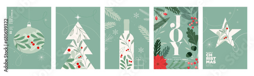 Set of Christmas and New Year greeting cards. Vector illustration concepts for graphic and web design, social media banner, marketing material.