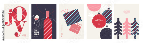Merry Christmas and Happy New Year greeting card template. Vector illustrations for background, greeting card, party invitation card, website banner, social media banner, marketing material.