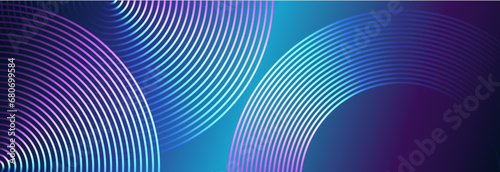 Abstract colorful blue green purple rounded lines glowing on dark blue background. Modern shiny geometric stripes circle lines. Futuristic digital, technology, modern concept. Vector illustration photo