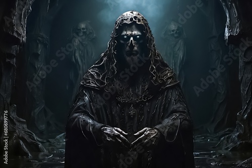 CrnoBog or Dark God is the Slavic god of darkness and the ruler of the world of the dead. His underground realm is black and dark