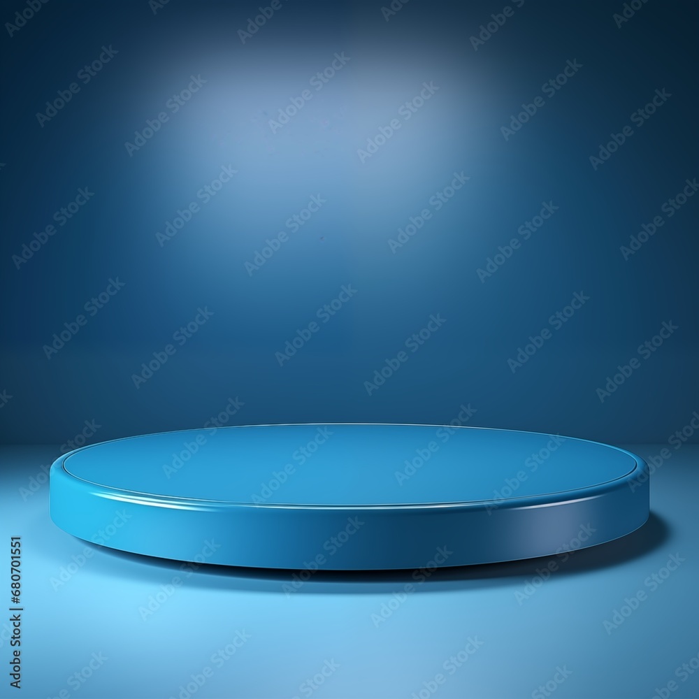 Blue matte podium product display platform for presentation. AI generated