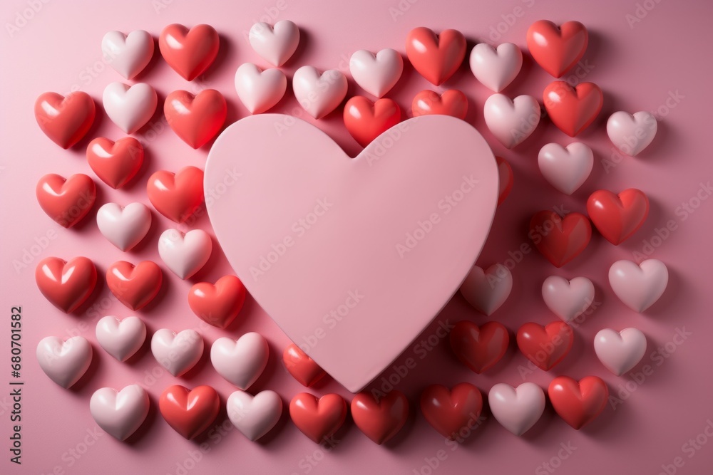 Inflatable decorative hearts. Valentine's day concept. Backdrop with copy space for an inscription.