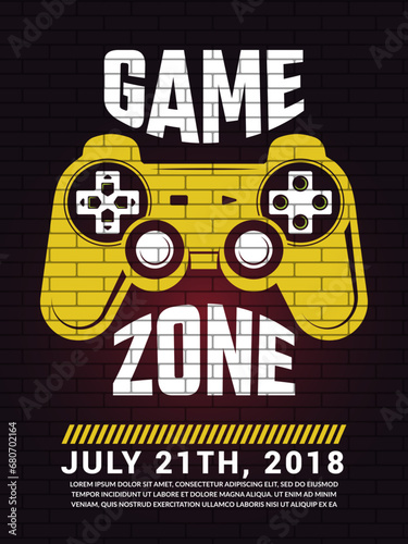 Gamezone poster. placard invitation on cyber sport competition. Vector template photo