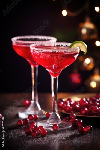 Vodka cranberry cocktail with lime, sugar rim