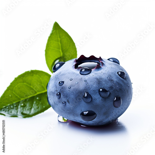 blueberry with leaves on white background