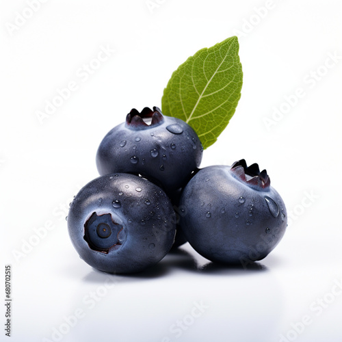 blueberry with leaves on white background